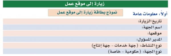 حل نموذج بطاقة زيارة إلى موقع عمل تربية مهنية