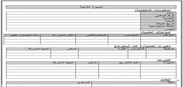 نموذج سيرة ذاتية إنجليزي فارغ جاهز للتعبئة وورد وPDF 2021