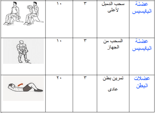 جدول تمارين للبنات في الجيم